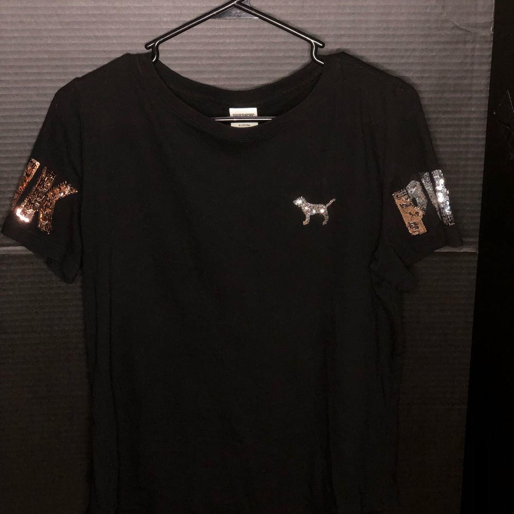Victoria Secret Pink Black Sparkly Tee